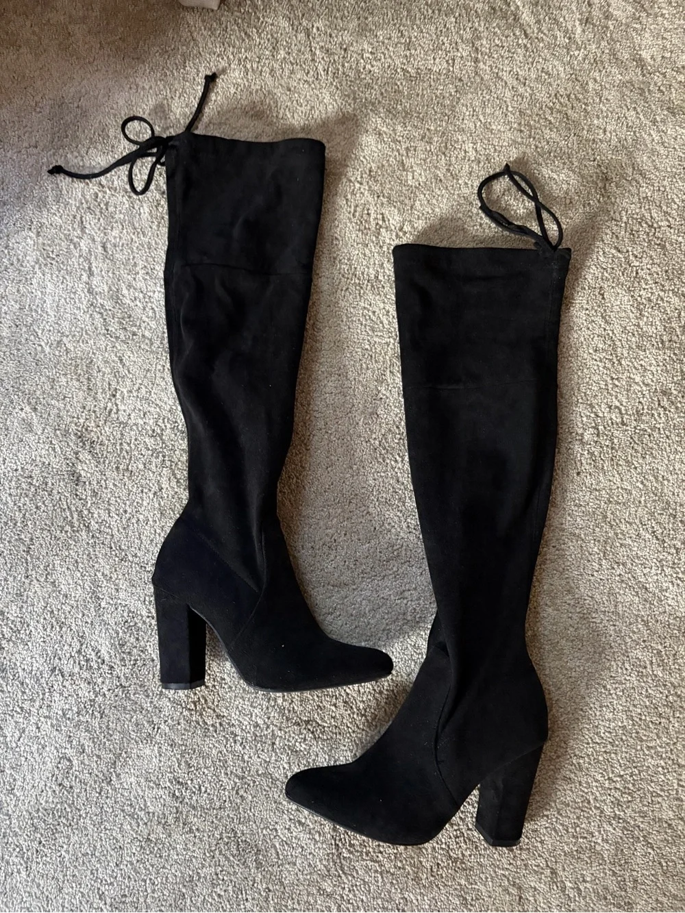 Black Over-the-Knee Block Heel Boots with Lace Tie